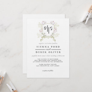 Dusky Wildflower Monogram Crest Wedding Invitation