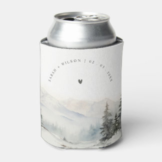 Dusky Winter Snow Mountain Landscape Wedding Can Cooler