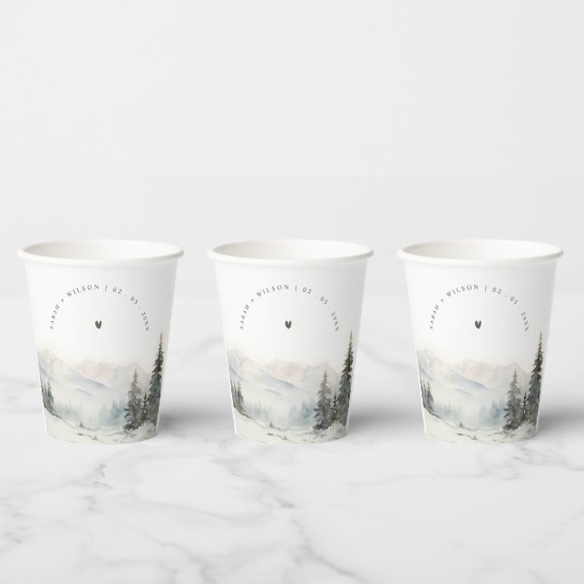 Dusky Winter Snow Mountain Landscape Wedding Paper Cups (Multi)