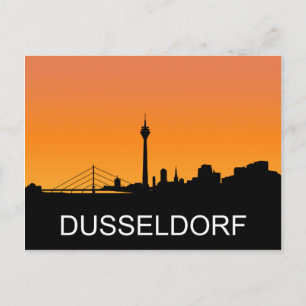 Dusseldorf silhouette, summer sunset illustration postcard