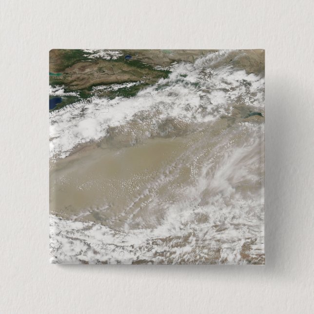 Dust and clouds hovered over the Taklimakan Des 2 Inch Square Button (Front)