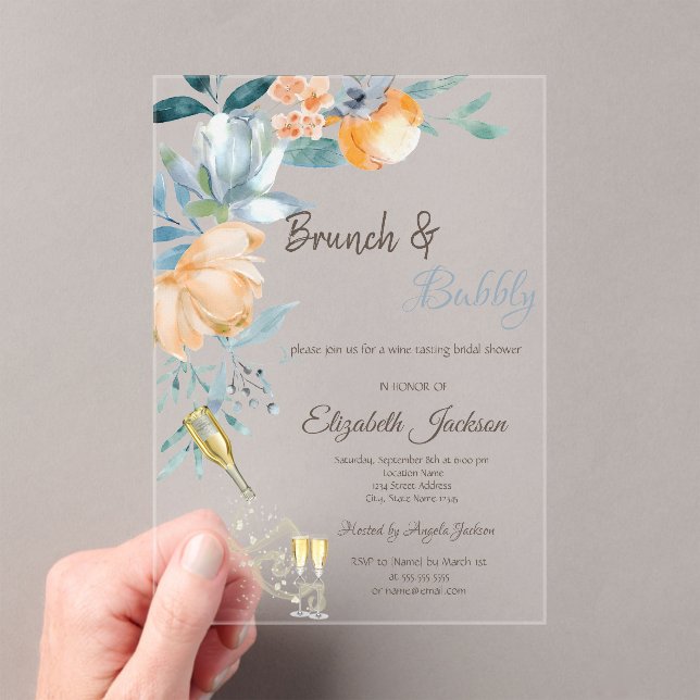 Dust Brunch Roses,Wine,Silver Bridal Shower  Acrylic Invitations (Insitu (Handheld))