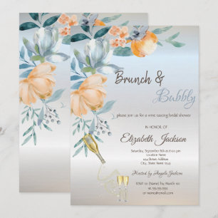Dust Brunch Roses,Wine,Silver Bridal Shower Invitation