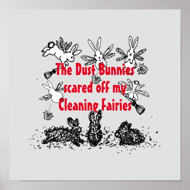 Dust Bunny Cleaning Fairy Rabbit Humorous Funny Poster (Front)