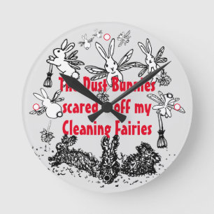 Dust Bunny Cleaning Fairy Rabbit Humourous Funny Round Clock