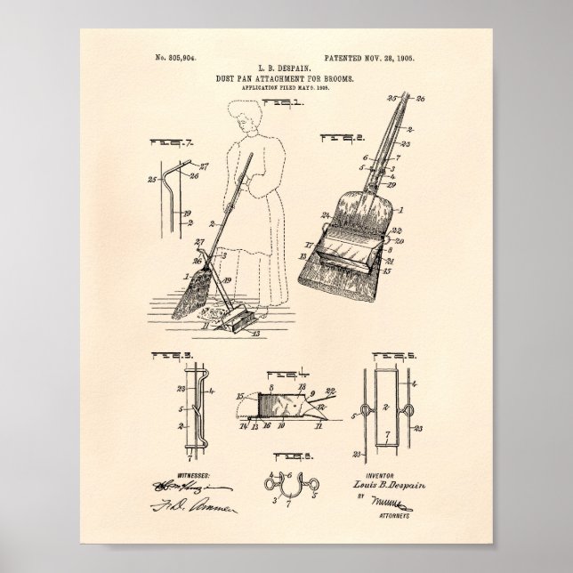 Dust Pan 1905 Patent Art Old Peper Poster (Front)