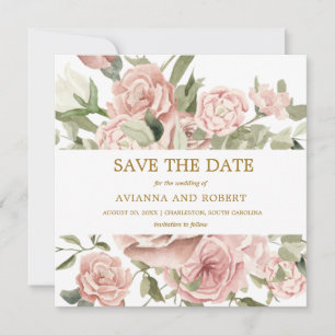 Dust Pink Floral Greenery Save The Date