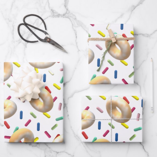Dusted Doughnuts and Rainbow Sprinkles Wrapping Paper Sheet (Front)