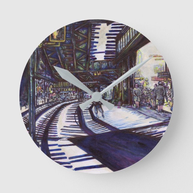 Dusting the Piano Round Clock (Front)