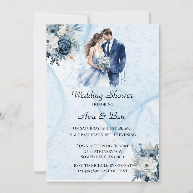 Dusty Alcohol Ink Floral Wedding Shower Invitation (Front)