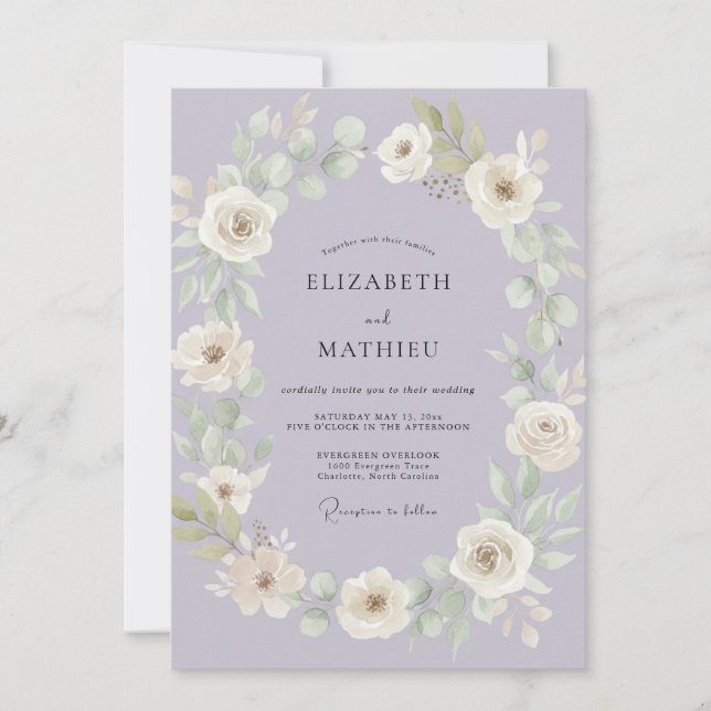Dusty Amethyst Wreath Wedding Invitation (Front)