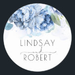 Dusty and Navy Blue Floral Wedding Classic Round Sticker<br><div class="desc">Floral navy and dusty blue wedding stickers</div>