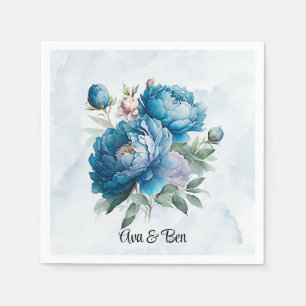 Dusty and Navy Watercolor Peony Wedding Napkin