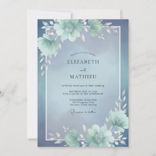 Dusty Aqua Bloom Wedding Invitation