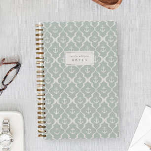 Dusty Aqua Nautical Anchor Ogee Personalized Notebook