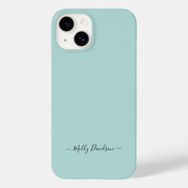 Dusty Aqua Simple Minimalist Script Custom Name Case-Mate iPhone Case (Back)