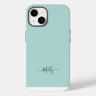 Dusty Aqua Simple Minimalist Script Custom Name iPhone 14 Case