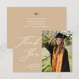Dusty Beige Elegant Script Minimalist Graduation Thank You Card