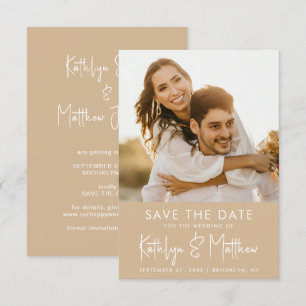 Dusty Beige Fun Script Modern Photo Wedding Save The Date