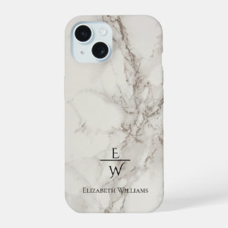 Dusty black and white marble glitter personalized  iPhone 15 case
