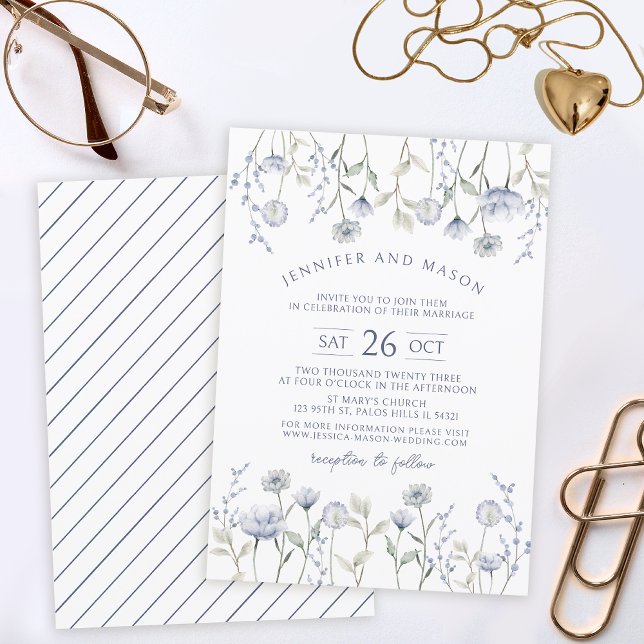 Dusty bleu minuscule faire-part de mariage fleur s (Créateur téléchargé)