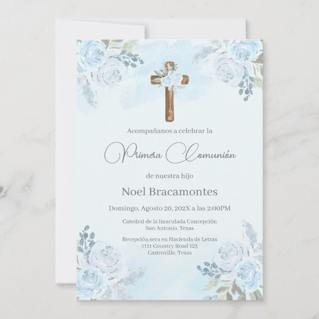 Dusty bleu première communion invitation en espagn (Devant)