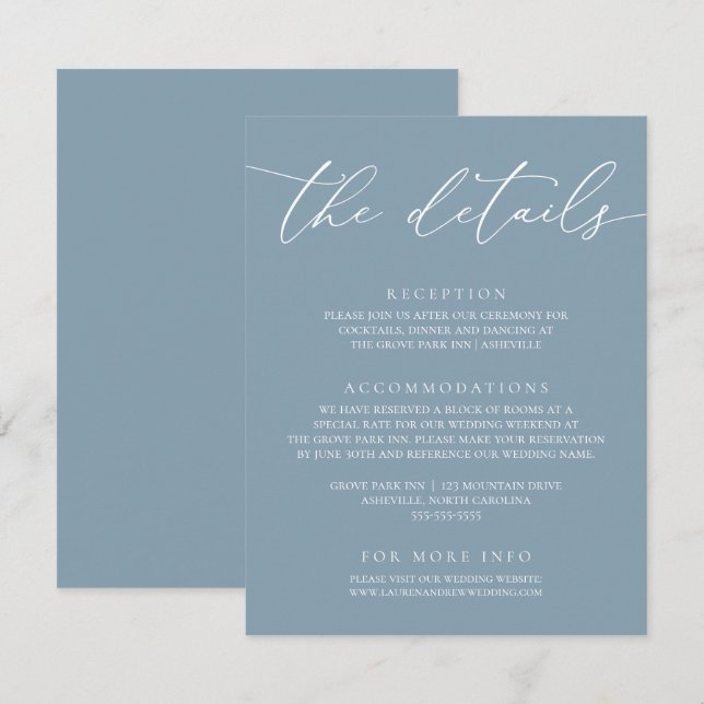 Dusty Bleu Simple Mariage élégant 1 Carte de boîti (Devant / Derrière)