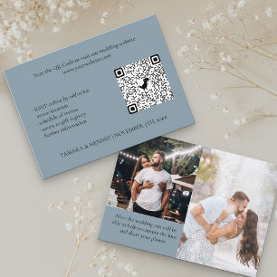 Dusty Blue 2 Photo Online RSVP QR Code Wedding Enclosure Card