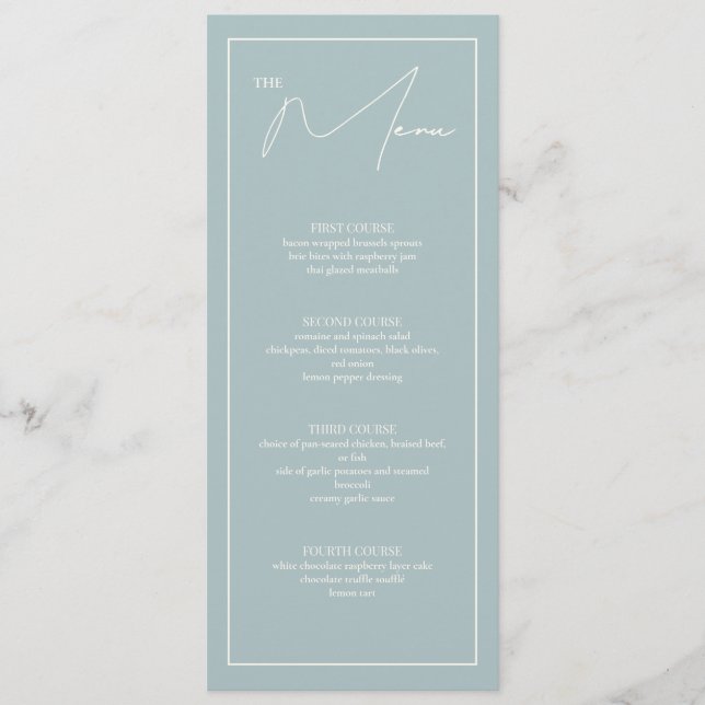 Dusty Blue 4x9.25 Table Menu Card (Front)