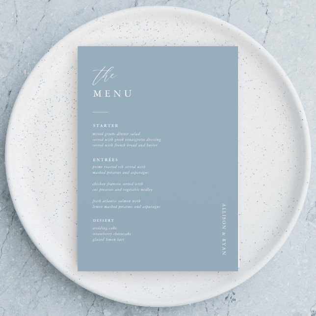 Dusty Blue 5x7" Mariage Menu Cartes Menu plat (Créateur téléchargé)