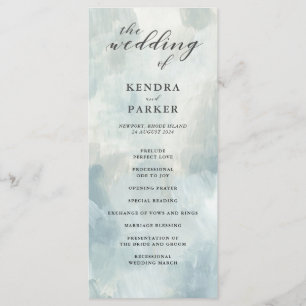 Dusty Blue Abstract Brushstrokes Wedding Program