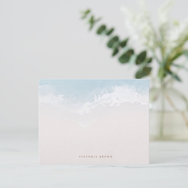 Dusty blue abstract wave Personalized Stationery Card (Standing Front)