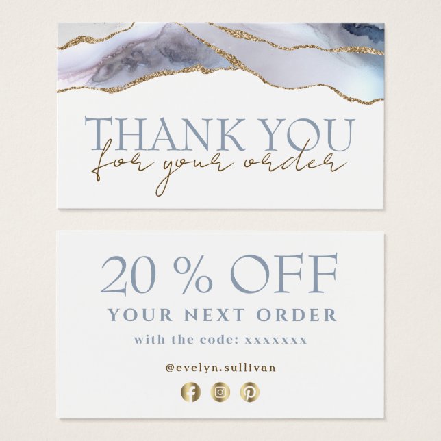 Dusty blue agate thank you discount card (Front & Back)