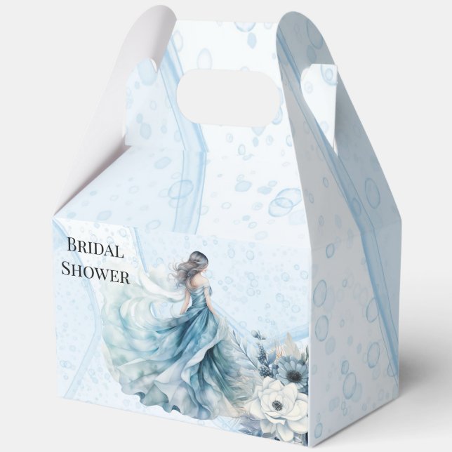 Dusty Blue Alcohol Ink Bride Bridal Shower Favor Box (Back)