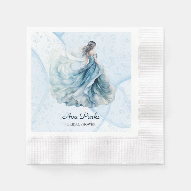 Dusty Blue Alcohol Ink Bride Bridal Shower Napkin (Front)