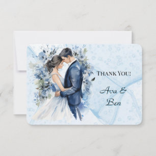 Dusty Blue Alcohol Ink Bride & Groom Merci