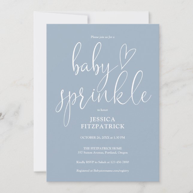 Dusty Blue All In One QR Code Baby Sprinkle Shower Invitation (Front)