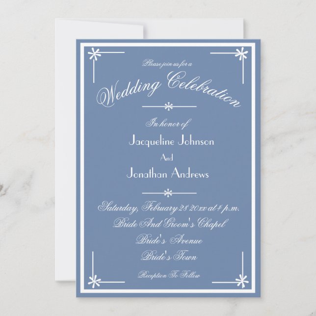 Dusty Blue All In One RSVP Email Website Wedding Invitation (Front)