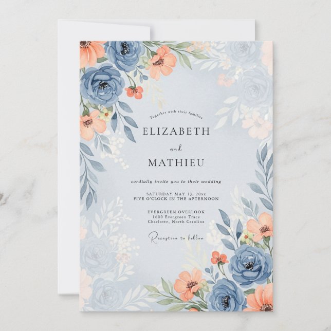 Dusty Blue Alluring Spring Wedding Invitation (Front)