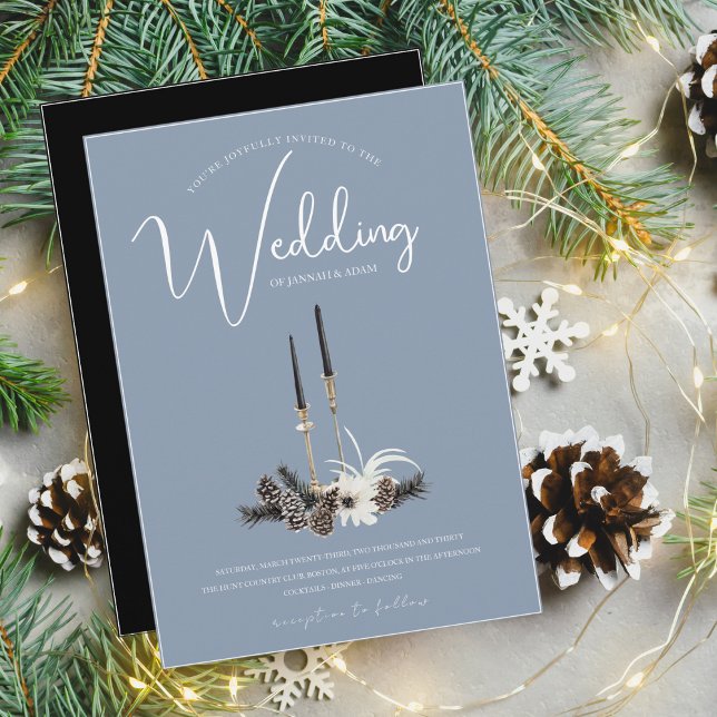 Dusty Blue and Black Christmas Candles Wedding Invitation (Creator Uploaded)
