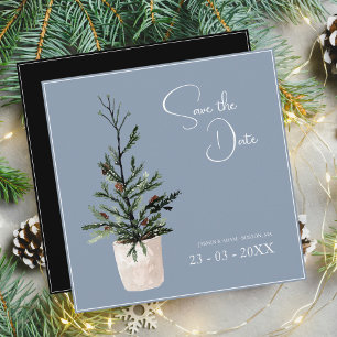 Dusty Blue and Black Christmas Tree Wedding Save The Date