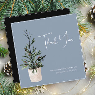 Dusty Blue and Black Christmas Tree Wedding  Thank You Card