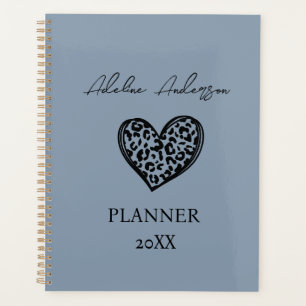 Dusty Blue and Black Leopard Pattern Heart  Planner