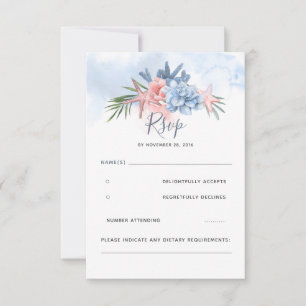 Dusty Blue and Blush Beach Wedding RSVP Card