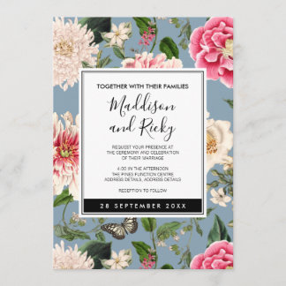 Dusty Blue and Blush Country Wedding Invitation