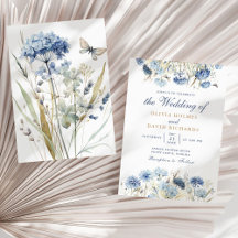 Dusty Blue and Blush Hydrangea Wedding Invitation