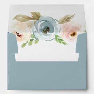 Dusty Blue and Blush Pink Floral Blue Wedding Envelope