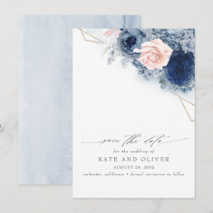 Dusty Blue and Blush Pink Floral Save the Date Announcement