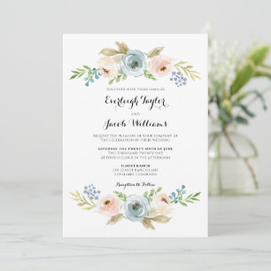 Dusty Blue and Blush Pink Floral Wedding Invitation