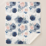 Dusty Blue and Blush Pink Flowers Elegant Stylish Sherpa Blanket<br><div class="desc">Blue and pink floral sherpa blanket</div>